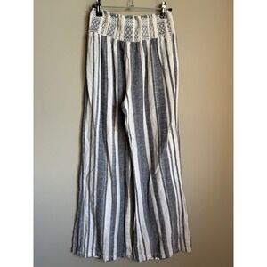 Streetwear Society Womens Striped Linen Blend Pants M Boho Beach Coastal Resort